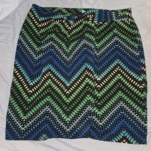 Kiyonna Women’s Chevron Pattern Pencil Skirt - Black, Green & Blue
